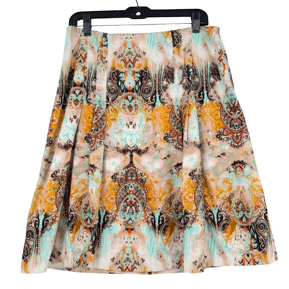 Fundamental Things Paisley A-Line Skirt Womens 12 Linen Rayon Multicolor Vintage